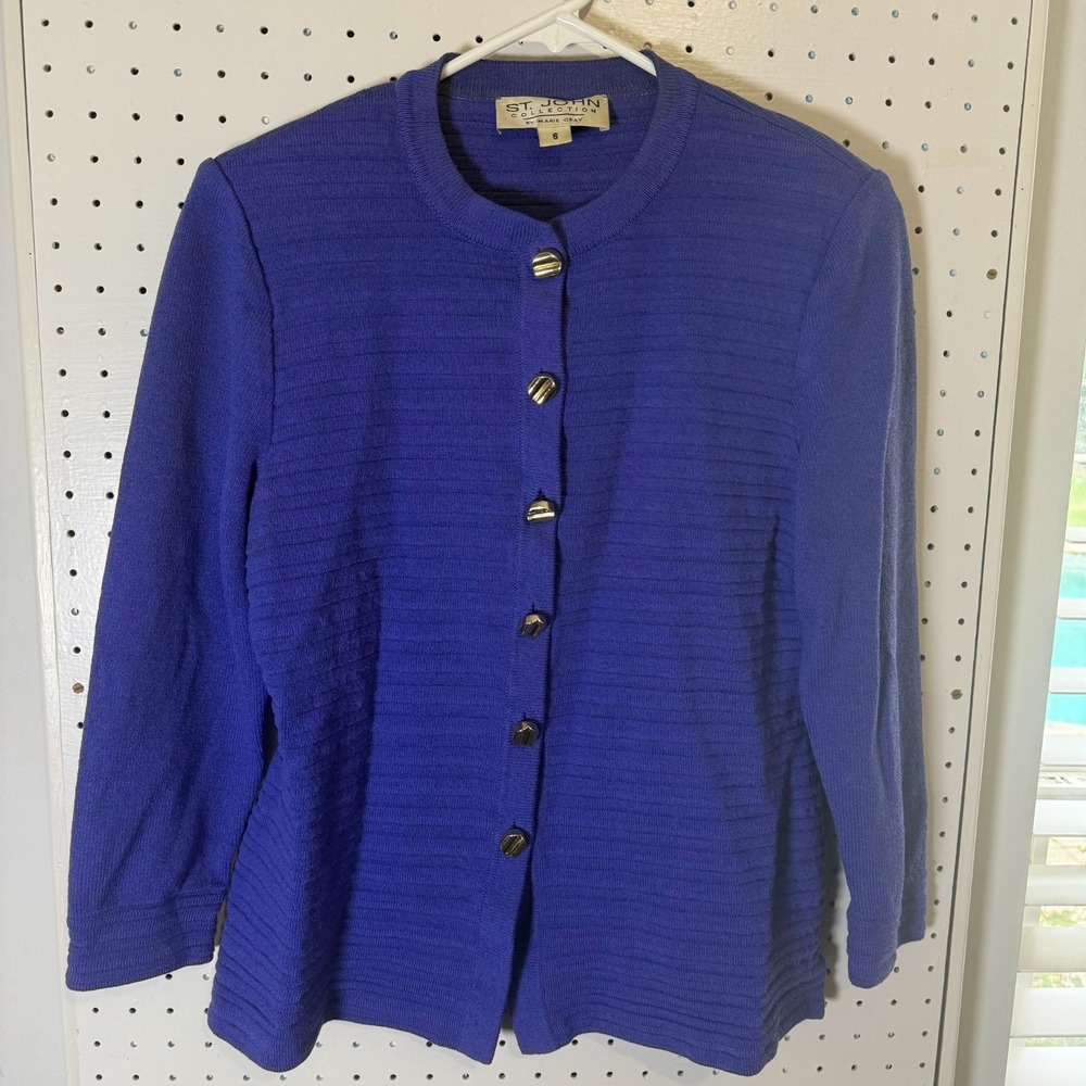 St. John by Marie Gray Cardigan Sweater Women's‎ 6 Purple Button-Up Long Sleeve